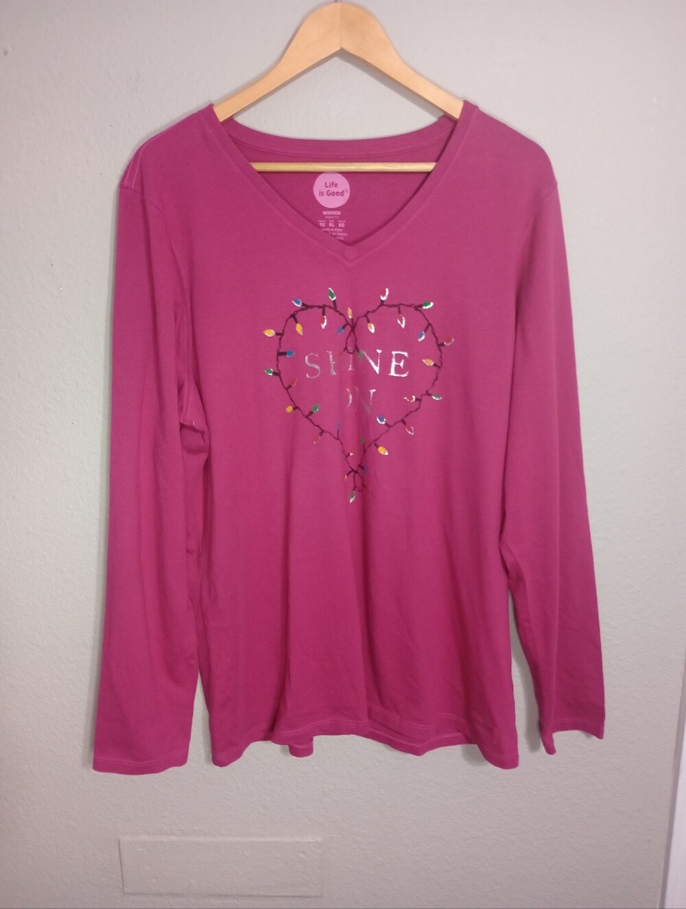 Life Is Good Shine On Christmas Lights Print Crusher Cotton Tee Long Sleeve